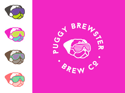 Puggy Brewster - Final 80s beer brewery logo neon pug