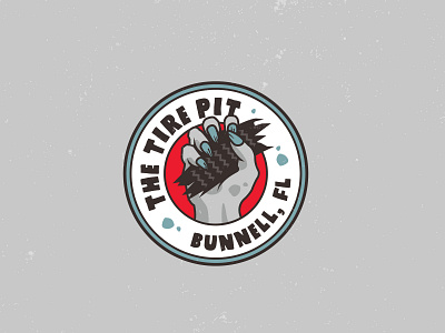 The Tire Pit creature hand illustration logo pit shop tire