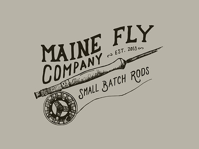 Maine Fly Company Fly Fishing Rod Design branding fishing fishing rod fly fishing hand drawn handlettering illustration logo nature illustration type typography