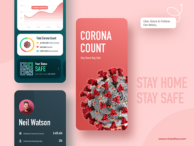Corona Count - Safety Status App Concept 2020 trend app app design branding corona coronavirus covid19 dark app ecommerce fitness health healthcare illustraion minimal nearby product design stats trending ui ux web
