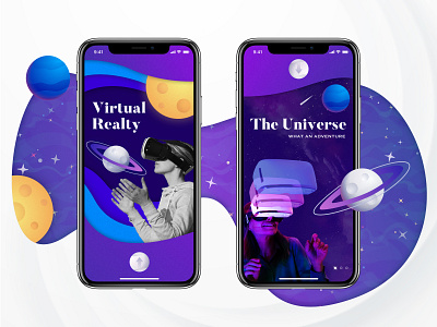 Virtual Reality - Experience of The Universe app design character dark app design digital flat galaxy graphic illustration mobile app onboarding space technology tutorials typography ui universe ux vector virtual reality