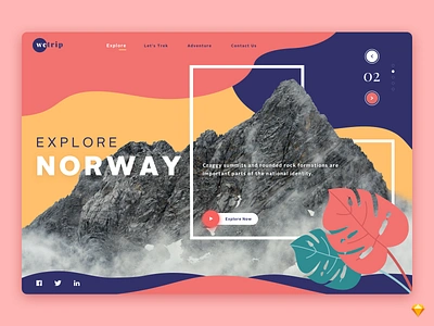 Explore Norway background branding design explore flat illustration landing page logo mountains nature parallax parallax website social travel traveling trip typography ui web design website