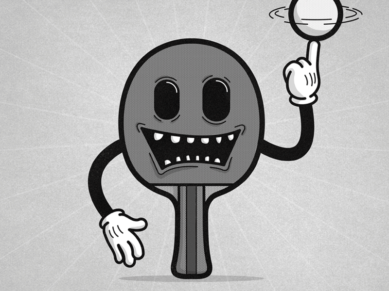 Paddy the Ping Pong Paddle cartoon character grayscale illustration kyle brushes paddle ping pong screentone sports table tennis