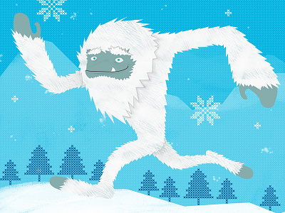 Yeti abominable snowman brooks christmas cross stitch holiday illustration running snow yeti