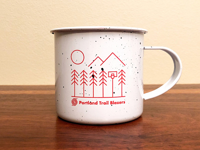 Trail Blazers Camping Mug 1 ball basketball blazers camping hoops illustration mountains mug nba northwest outdoors pnw portland ripcity sports trail blazers trees