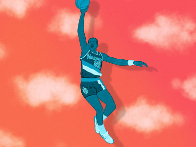 Clyde "the Glide" Drexler v2 22 80s 90s basketball clouds dunk illustration ipad nba portland procreate rip city sports trail blazers