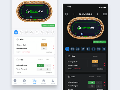 Sports Pick'em App app appdesign black clean dark dark app dark mode dashboard design flat game ios minimal simple sport sport app team ui ux white