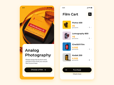 Analog Photography E-commerce add to cart app appdesign article bussiness cart clean dashboard design ecommerce ecommerce app flat ios minimal photograhy search ui ux web white