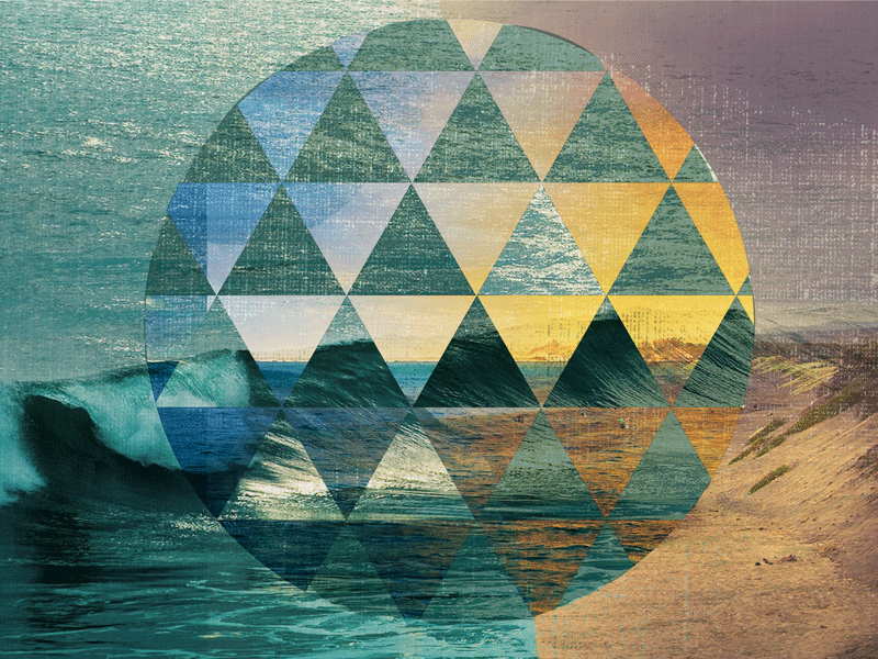 Calm Print beach blue collage gold texture triangles waves yellow