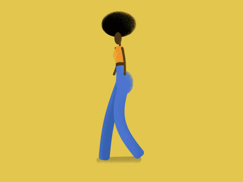 AfroWalkingCycle 2danimation afro aftereffects characterdesign dribble gif illustration motiongraphics walkcycle