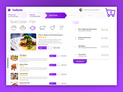 FoodDasher Elegant Ordering Interface cart checkout desktop food fooddasher mobile ordering purple ui
