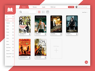 eBook Library Dashboard amazon dashboard ebook elegant google kindle library red ui