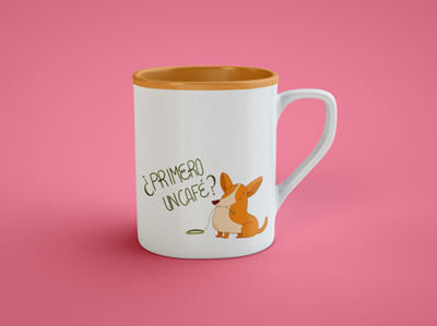 ¿Primero un café? character concept cup cute dog dog lover drawing illustration product