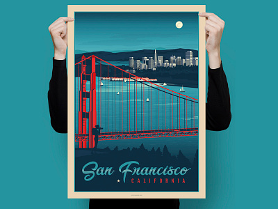 San Francisco California Retro Travel Poster Illustration art california cityscape design illustration landscape poster retro san francisco usa vector vintage