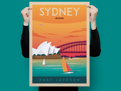 Sydney - Port Jackson Retro Travel Poster Illustration