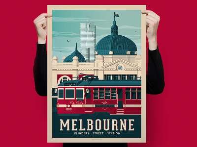 Melbourne - Australia Retro Travel Poster Illustration