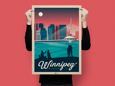Winnipeg Esplanade Riel Canada Retro Travel Poster Illustration