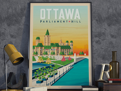 Ottawa Parliament Hill - Canada Retro Travel Poster Illustration art canada cityscape design digital illustration landscape ottawa poster print vector vintage