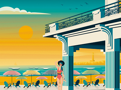 Biarritz France Retro Travel Poster Illustration