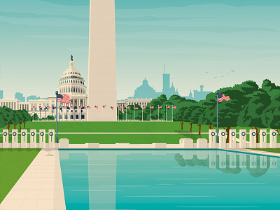 Washington D.C USA Retro Travel Poster Illustration