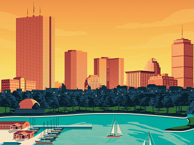 Boston USA Retro Travel Poster Illustration