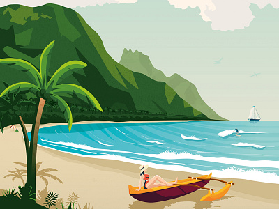 Hawaii Polynesia Island USA Travel Poster Illustration hawaii home decor home design interior design island landscape skyline surf usa vector art vintage travel poster