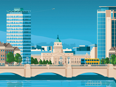 Dublin Ireland Retro Travel Poster Illustration architecture art art print cityscape design digital print dublin home decor illustration interior design ireland landmark landscape poster retro print skyline vector vector design vector illustration vintage