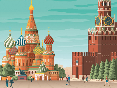 Moscow Russia Retro Travel Poster Illustration