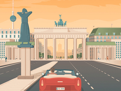 Berlin Germany Retro Travel Poster Illustration