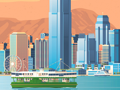 Hong Kong Retro Travel Poster City Illustration