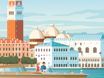 Venice Italy Retro Travel Poster Illustration