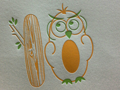 #10 Owl Letterpress letterpress owl 10 baby poster animals orange green doodle