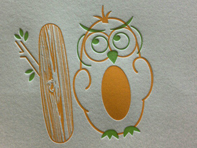 #10 Owl Letterpress 10 animals baby doodle green letterpress orange owl poster