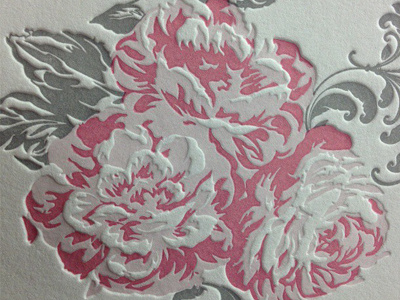 Rose Flower Design design flower gray invite letterpress pink rose wedding