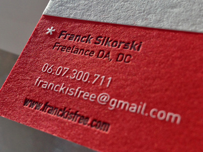 Franck Is Free letterpress knockout register solid red business card