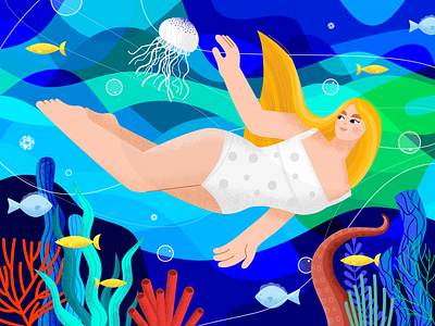 Immersion affinity designer character fish girl graphic graphic design illustration immersion sea swimming vector water