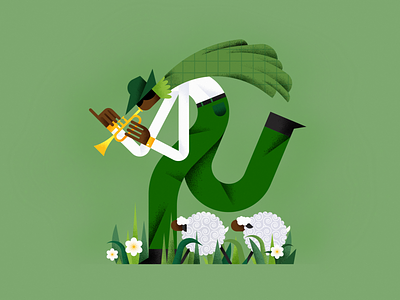 Pied piper affinity designer artist character design flat graphic graphic design grass green illustration nature piper sheep vector