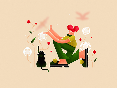Magic. So simple, and so magical affinity designer bird cat character flat flower girl graphic design illustration magic magical vector