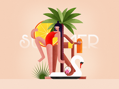 Summer. Soon on all beaches below the equator affinity designer beach character design flat girl girls graphic design illustration sea summer sun sun glasses sunny swim swimming pool vector warm