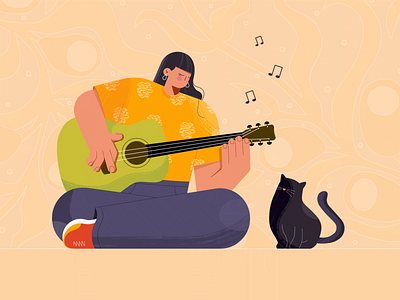 Guitar player affinity designer cat character design flat girl graphic design guitar illustration music music player musician people player vector