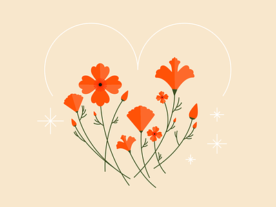 California Love botanical california california poppies floral florals flower flowers illustration lineart poppies poppy simple stroke vector