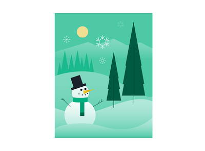2020 Holiday Card Illustration - Snowman Scene christmas holiday holiday card illustration mountains snow snow man snowflakes snowman trees vector winter
