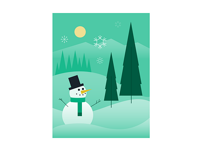 2020 Holiday Card Illustration - Snowman Scene christmas holiday holiday card illustration mountains snow snow man snowflakes snowman trees vector winter