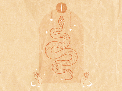 Mystic Snake astrology botanical celestial flora and fauna illustration lineart snake stars tarot vector