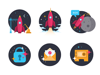 Email Badges badge email flat icon illustration invite lock outer space password rocket security support
