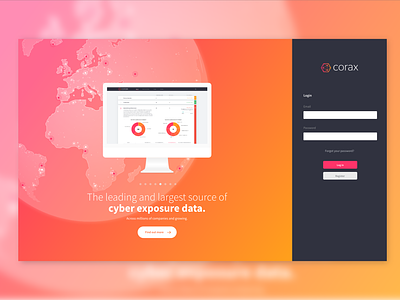 Corax — Web App Landing Page analytics app design bigdata branding cyber cyber risk cybersecurity data data visualization gradient insurance technology ui ui ux ui design web web app web app design web application web design