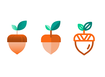 One Acorn, Three Ways — Illustrated Icons acorn branding design fill forest gradient icon icons illustrated illustration leaf leaf logo leaves lineart nature nut shading vector