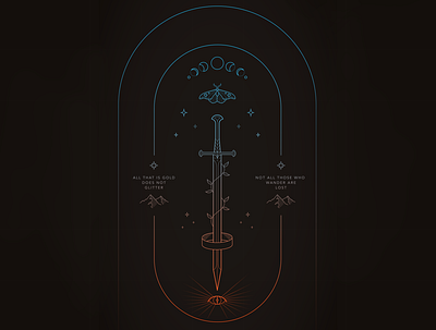 Middle Earth | Tribute adobe illustrator eye of sauron fantasy jrr tolkien line art lineart lord of the rings lotr middle earth moon moth mountains narsil peter jackson rotk stars sword tolkien vector vector illustration