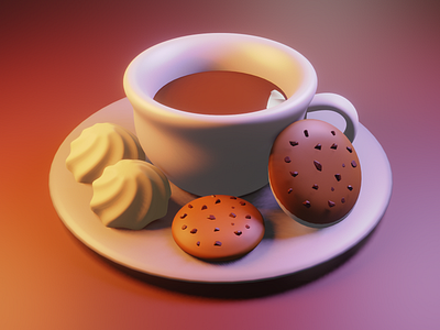 3D Cup of Coffee & Cookies