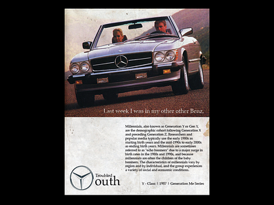 Troubled Youth distressed folded magazine magazine ad magazine ads mercedes poster poster art texture